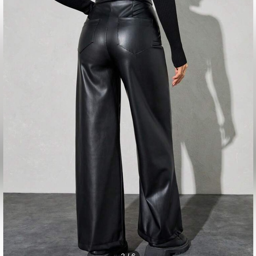 Black faux leather pants
